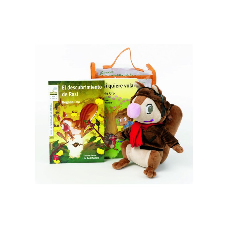 PACK RASI PILOTO , PELUCHE DE RASI Y 2 LIBROS , LA PANDILLA DE LA ARDILLA