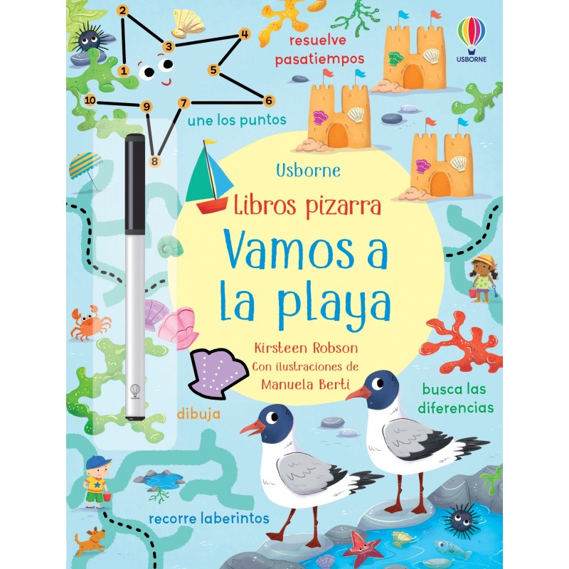 VAMOS A LA PLAYA, LIBROS PIZARRA CON ACTIVIDADES USBORNE