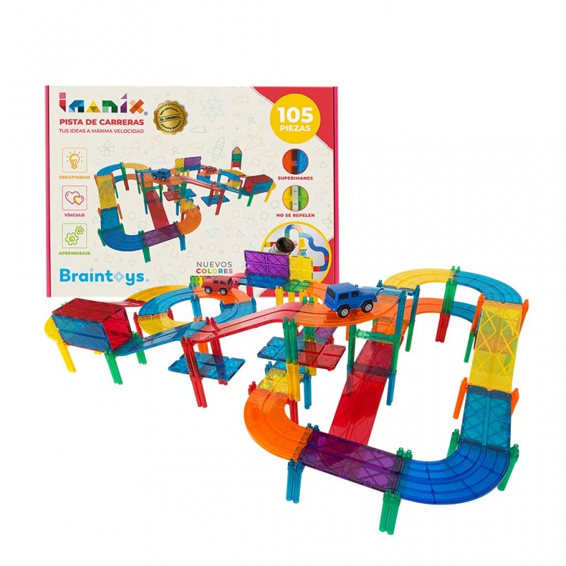 PISTA DE CARRERAS 105 PIEZAS IMANIX, BRAINTOYS PISTA DE CARRERAS 105 PIEZAS IMANIX, BRAINTOYS