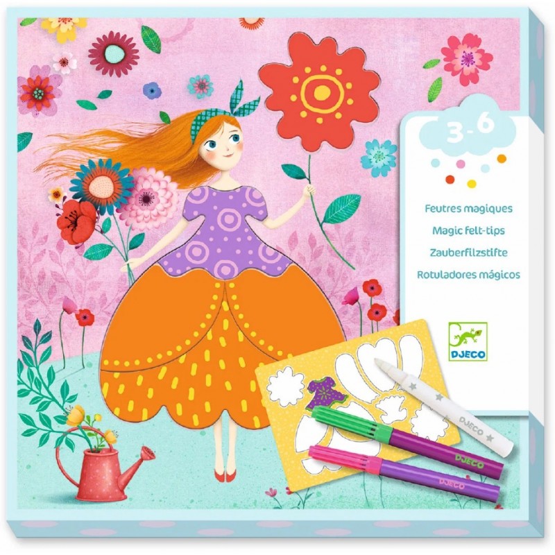 ROTULADORES MÁGICOS CON PLANTILLAS VESTIDOS HERMOSOS, MANUALIDADES DJECO
