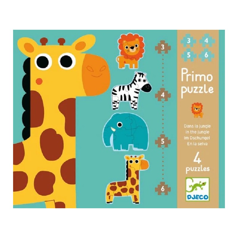 PRIMEROS PUZZLES PROGRESIVOS 3, 4, 5 Y 6 PIEZAS EN LA SELVA DJECO