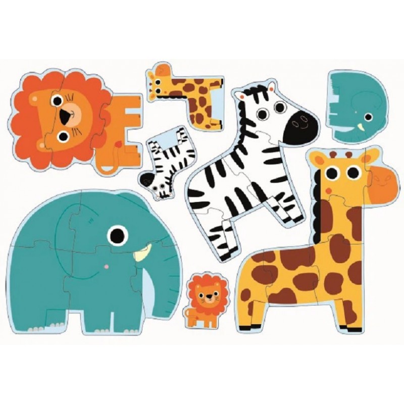 PRIMEROS PUZZLES PROGRESIVOS 3, 4, 5 Y 6 PIEZAS EN LA SELVA DJECO
