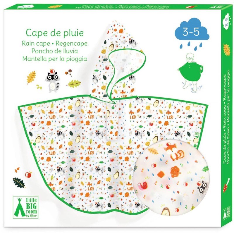 PONCHO DE LLUVIA ANIMALES DEL CAMPO TALLA XS 3-5 AÑOS DJECO