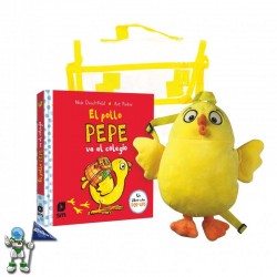 PACK DE EL POLLO PEPE VA AL COLEGIO, LIBRO Y MOCHILA