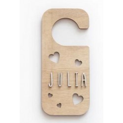 PLACA POMO PUERTA PERSONALIZABLE MADERA CORAZONES