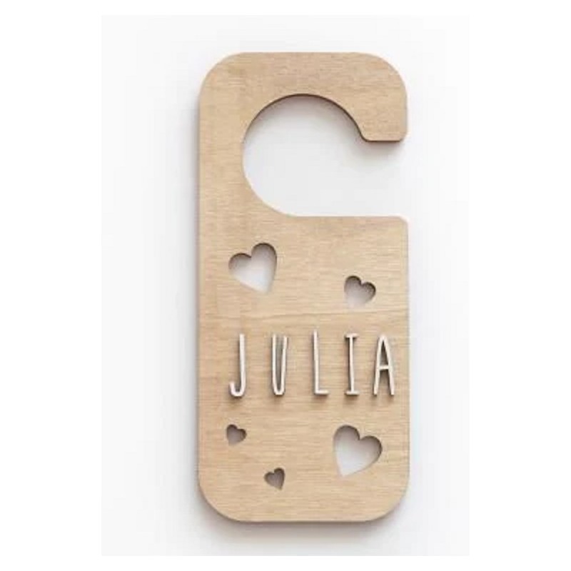 PLACA POMO PUERTA PERSONALIZABLE MADERA CORAZONES