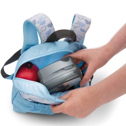 MOCHILA CON PELUCHE 21X26CM LEÓN AZUL CIELO