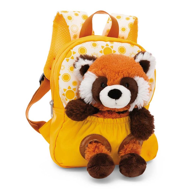 MOCHILA CON PELUCHE 21X26CM PANDA ROJO AMARILLA
