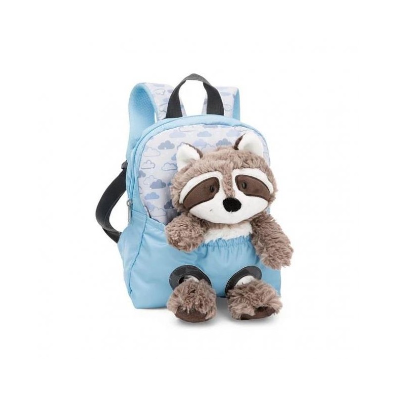 MOCHILA CON PELUCHE 21X26CM MAPACHE AZUL
