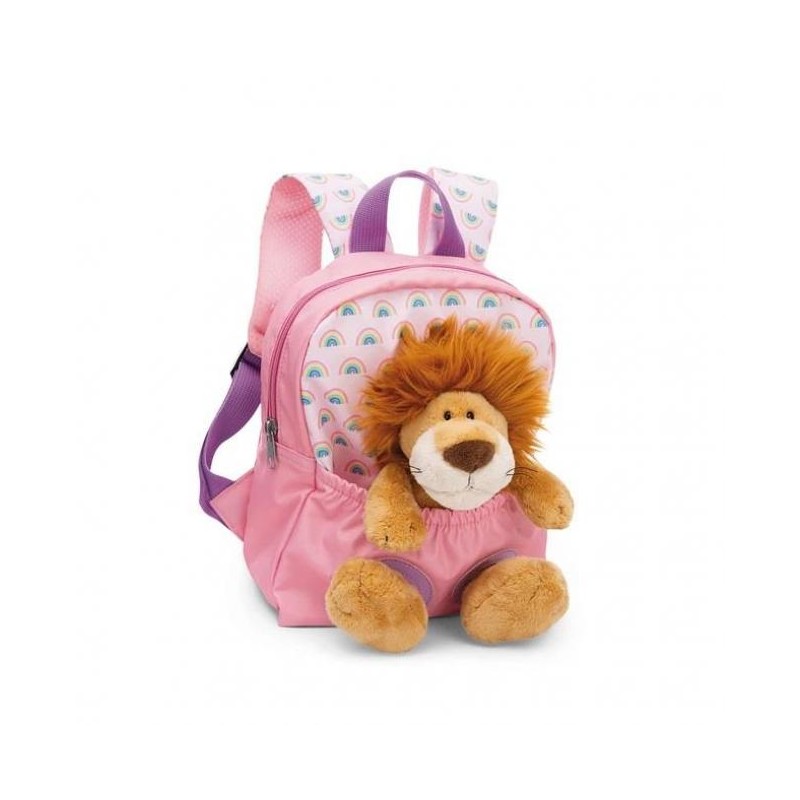 MOCHILA CON PELUCHE 21X26CM LEÓN ROSA